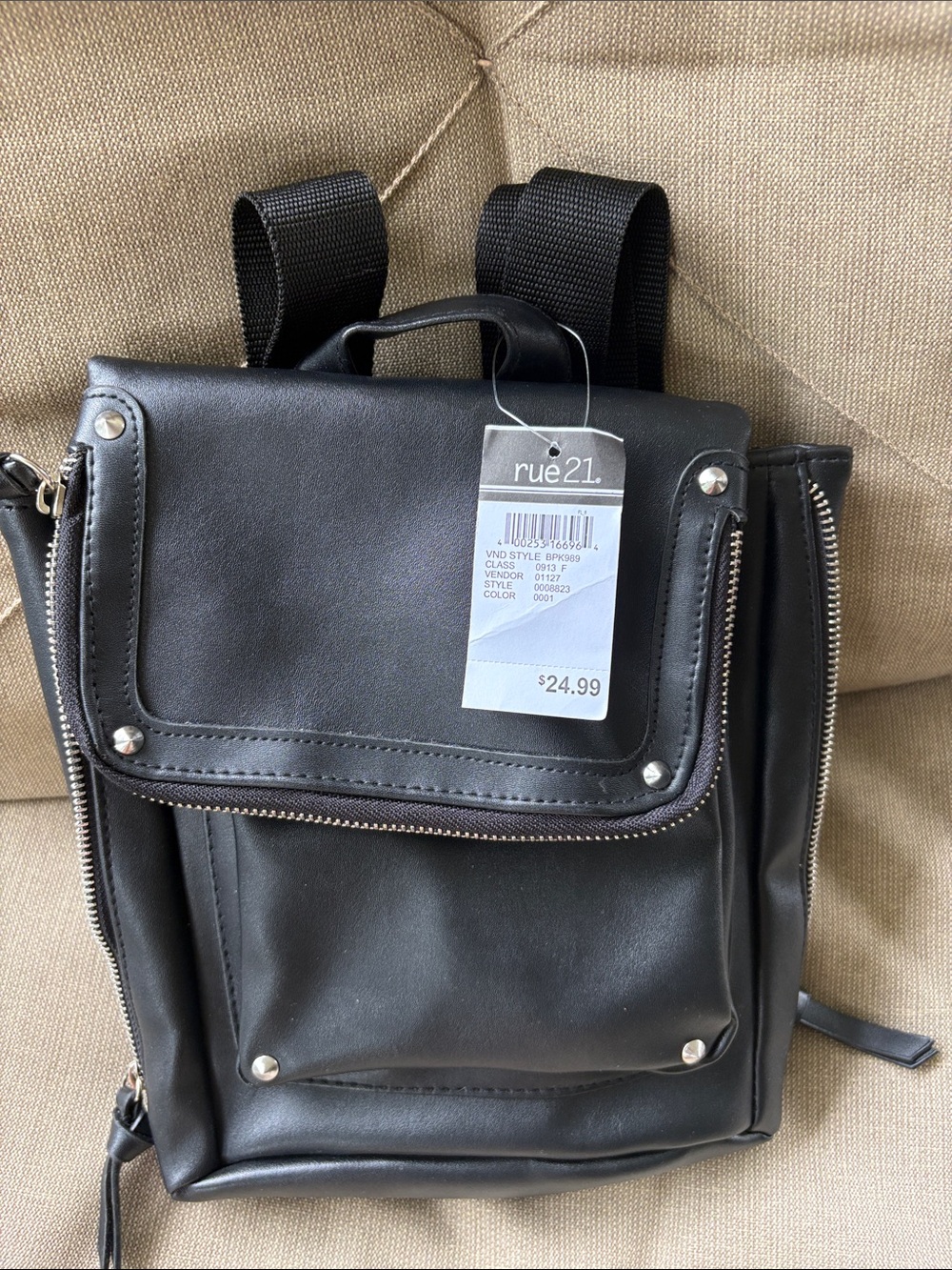 rue21 Black Faux Leather Zip-Front Women’s small Backpack